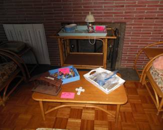  Mid century rattan furniture coffee table & tea table