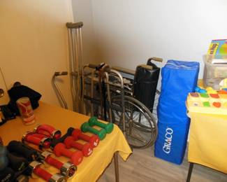 Graco playpen, wheelchair, walker ,canes , crutches