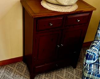 Side chest with drawer and door openings for storage