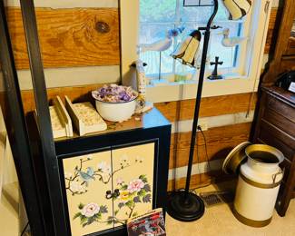 Small painted chest and floorlamp