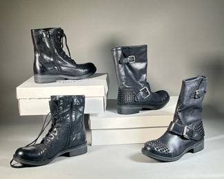 (2PC) (NEW) PAIR STEVE MADDEN STUDDED BLACK LEATHER BOOTS | Includes: Ladiluck Black Leather boot & Lazuras Black Leather boot. Both size 9
