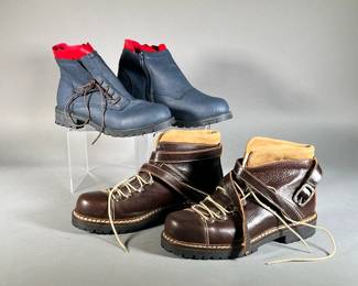 (2PC) (NEW) WOMEN’S LEATHER BOOTS LOT | Includes; Haus Behr brown leather boots, size 39; and unbranded blue leather boots size 41.
