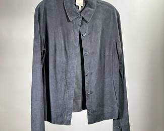 ANNE KLEIN SUEDE SHIRT | Black suede button-down shirt with soft leather lining, size small. -  l. 23 in
