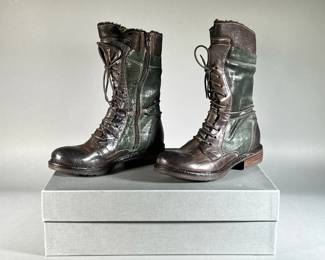 (NEW) MANAS DESIGN BOOTS | Green and brown leather Ranger Bosco boots. Size 39.

