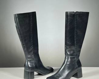 BANDOLINO LEATHER BOOTS | size 7.5, women's heeled black leather boots (heel h. ~2.25 in.) - h. 16.5 in (overall)

