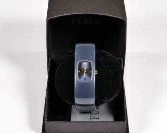 [NEW] FURLA WRISTWATCH | New in original box, a squared bangle bracelet watch in blue. - l. 2.25 x w. 1.75 in (interior)

