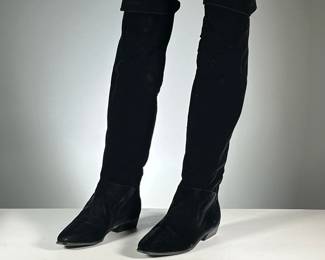 [NEW] SAKS BOOTS | Saks Fifth Avenue "Russel" boots, tall boots in black suede with a low heel, women's size 9M.
