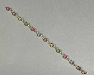 14K GF BRACELET | Marked 1/20 14k GF, light colored gemstones; 3.6g. - l. 6.5 in

