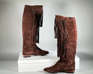 (NEW) CHARLES JOURDAN BROWN TASSELED BOOTS | Brown suede tasseled boots. Size 9.

