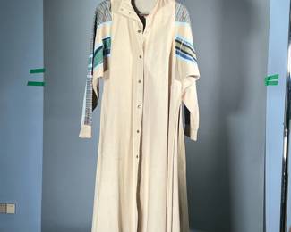 VINTAGE TRENCH COAT | Women’s long trench coat with pockets and having striped and plaid accents, no apparent label or size. - l. 47 in
