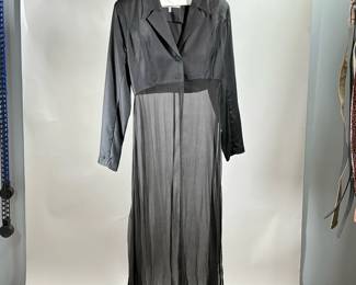 MORGAN LE FAY LONG JACKET | Black crop jacket style with long sheer skirt, side slits. Made in USA, designed by Liliana Ordas, New York. - l. 51 in (from back center)


