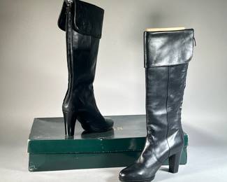 [NEW] RALPH LAUREN BOOTS | Women's tall black heeled boots, "Mallarie" style in black burnished calf, US size 9B (UK 7.5)
