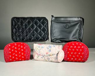 (5PC) ASSORTED MAKEUP & COSMETIC BAGS | Includes: matching pair of Celebrity Inc travel makeup & cosmetic bags (NWT), Maggi-B mini makeup pouch (NWT), and more. - l. 10 x w. 6.5 in (Largest)
