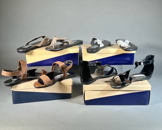 (4PC) (NEW) PRIMA ROYAL SANDALS AND FLATS LOT | Includes; Sandy style sandal in both Desert and White/Black, Lisa style sandal in Desert Mat. And Roma II flats in black. All size 8.5

