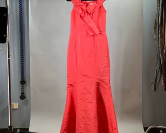 CAROLINA HERRERA SILK DRESS | Coral pink long silk dress, well made with stitched pleats. Size 6. - l. 57 in (shoulder to hem, approx.)

