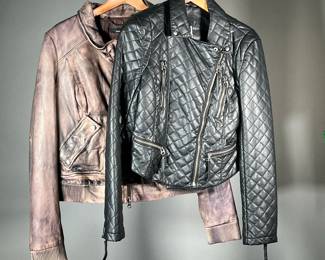 (2PC) WOMEN’S LEATHER JACKETS | Includes: distressed brown leather Muubaa jacket (size 10) and black Beulah quilted leather jacket (size L) (NWT)


