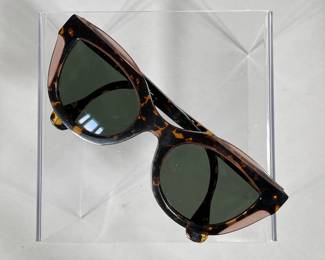 ANNE ET VALENTIN GLASSES | Anne & Valentin prescription sunglasses with modern shape and marbled pattern. Lenses are dark with a high prescription. - l. 6 x w. 2 in

