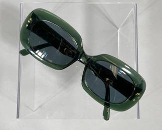 GIAN MARCO VENTURI SUNGLASSES | Gian Marco Venturi (GMV) prescription sunglasses with a retro bottle-green frame and bejeweled temples, made in Italy. -  l. 5.75 x w. 2 in
