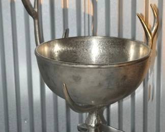 Large Cast Aluminum Footed Ice Bowl with Antlers, W15.5” x H18.5” x D13” ($195)