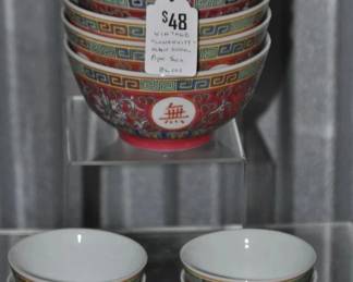 A Perfect Addition to Your Weekly Chinese Food Meal is This 8 Piece Vintage Longevity Mun Shou Porcelain Tea Cups & Rice Bowl Set. ($48). 