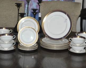 Vintage Royal Doulton “Rochelle”, Navy Blue and Gold Design, 3-Piece Place Setting, Service for 8 ($225) Also Available is the Vintage Royal Doulton “Rochelle” Service for 8 Cream Soup and Saucer ($195) 