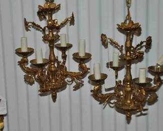 2 Antique Petite Bronze 4- Arm Chandelier with Floral & Grape Accents, One Complete and One "As-Is" Each Sold Separately. One Chandelier is in Like New Condition and is Priced at ($200), the Second Chandelier is Sold "As Is" Due to a Few Missing Pieces ($100). 