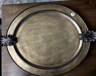 Solid Wooden Footed Tray, Base Painted in Black, With Ornate Handles and Painted in a Antique Golden Metallic Finish, ($85) 