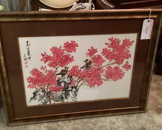Beautifully Framed Signed and Sealed Cherry Blossom Watercolor 37" x 28" $350 
