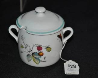 Royal Worcester Strawberry Fair Porcelain Sugar Bowl With Lid and Two Handles is the Essence of Charming. (4.5" x 3"W x 4"H), $28. 