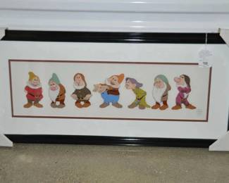 Disney's, "Snow White & The 7 Dwarfs, Time to Wash Up" is Framed & Matted with PlexiGlass Covering. Item Comes with COA & Original Box, Slight Watermarking on Back of Frame & Scratching in Plexiglass 34" x 15.5" Overall, ($150). 