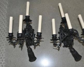 Antique Bronze Painted Black, Louis XV Style 4-Light Sconce with Tassel 16" x 15", ($495 Pair) 