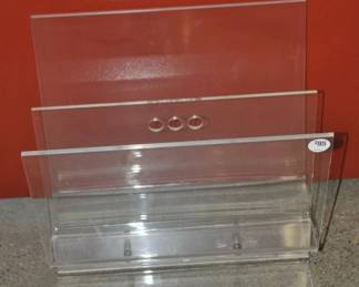Mid-Century Clear Acrylic Divided 2-Section Magazine Holder, W 14” x H14” x D10” ($95) 
