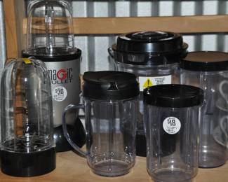 Magic Bullet Personal Blender Includes Base, 2 Motor Blades and 2 Blenders ($30). Also Available are a Set of Three Cups with Lids ($18) and a Large Blender Pitcher with Motorized Base ($15) 