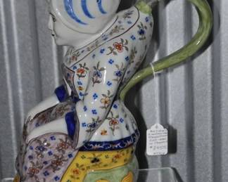 Unique and Lovely in All the Fine Details is a Large Earthenware "Jacqueline" Jug, Signed Mont St. Michel 499 and Features A Pewter Thumb-Flip Lid, 13.5" H ($395) 