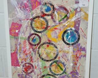 Marc Garrison, Birmingham Artist, “Red Circle Collage” Mixed Media Acrylic on Board. Titled and Signed in Verso, 17” x 23” ($225)