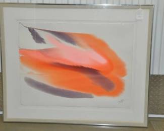 Glorious Van Dyan Signed Abstract Watercolor on Parchment With COA BEAUTIFULLY Framed and Matted 39.5" x 32.25" Overall, ($175). 