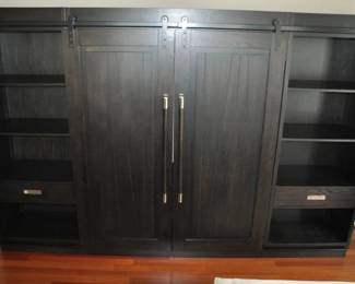 Phenomenal Liberty Furniture “Abbey Collection” Industrial Style Entertainment Center with Piers and Barn Door, Made in USA. Overall Dimension: 10’ W x 79”H x 18”D Retail $8500 ($2795) 