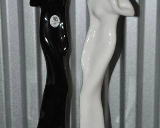 Wonderful Pair of Mid Century 17.5" Black and White Lacquer Female Figurines, ($95 pair) 