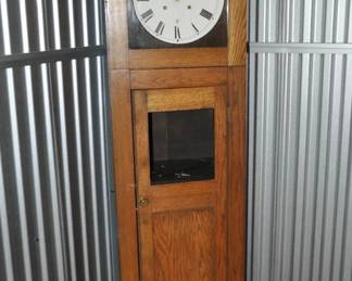 Simple Craftsman Style Oak Grandfather Clock with Bookcase/Storage Inside 18"W x 72"H x 12"D, ($175). 