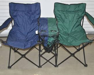 Sturdy Mac Sports Double Folding 2 Person Picnic/Camping Chairs with Cooler and Table. Perfect for the "Divided Team Family" Go Blue, Go Green! 