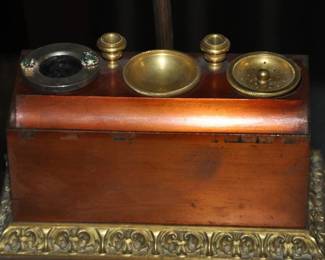 The Gorgeous Gilt Bronze Inkwell Lid Opens to Reveal the Interior Inkwells! 