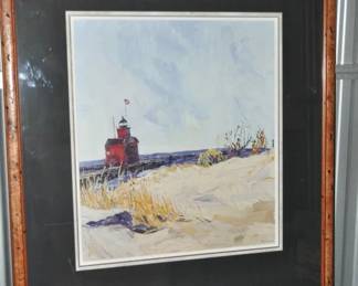 Local Artist Based out of Saugatuck, James Brandes, Double Pencil Signed this Beautiful 1999 Reproduction Titled "Big Red", Framed and Matted 25.5" x 37" Overall, ($265). 