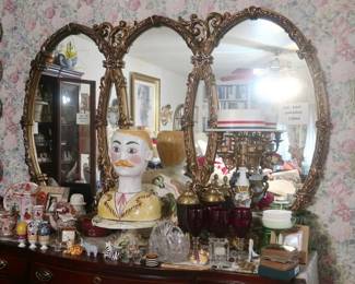 Triple mirror, Italian large gentleman head vase