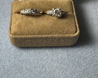 Gorgeous 14 k gold and diamond engagement and wedding band  set. The engagement ring alone boasts about a half carat center diamond. 