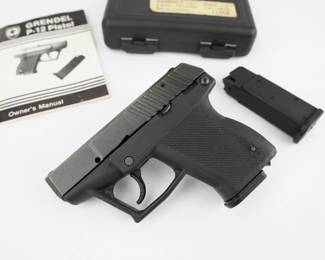 Make: Grendel
Model: P-12
Caliber: 0.38
Action: Semi
Barrel: 2.5
Bore: Shiny
Serial # 11343
Condition: Excellent
.380 blowback double action only pistol, 11+1, 13 oz unloaded, 5.3" long. w/ case 2 mags.