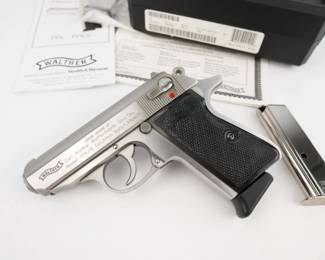 Make: Walther
Model: PPK/S-1
Caliber: .380 ACP
Action: Semi
Bore: Shiny
Serial # 9605BAF
Condition: Excellent
Walther’s industry-leading innovation takes the spotlight with their PPK model handguns. At the time of its invention over 80 years ago, the PPK inspired an entirely new category in the firearm industry, now widely known as the concealed carry pistol. Chambered in .380, this Walther is in excellent condition, showing minimal signs of use and wear. The pistol is with 2 magazines and a case.