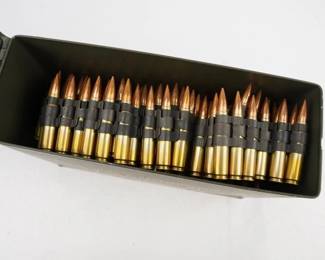 Make: Misc Ammo
Model: Clipped 8mm Rounds
Caliber: 8mm
Ammo can of clipped 8mm Mauser.