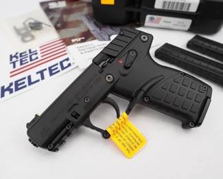 Make: Kel-TEC
Model: P17
Caliber: .22LR
Action: Semi
Barrel: 3.5
Bore: Shiny
Serial # GV443
Condition: Excellent
If you’re in the market for a 17-round, compact .22LR pistol with more bells & whistles than a Christmas Day parade, then the P17 is definitely for you! At less than 14-ounces fully loaded, and barely longer than a dollar bill, the P17 is concealable for pretty much anyone. Just don’t forget it’s there when you need it! The threaded barrel, Picatinny-style accessory rail, ambidextrous safety, ambidextrous magazine release and three (3) 16rd magazines come standard. The pistol is new in the box