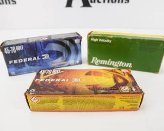Make: Misc Ammo
Model: Misc 45/70 GOVT 300 Grain
Caliber: .45/70 GOVT
Federal and Winchester boxes of 45/70 Govt. 3 total boxes of 20 each.