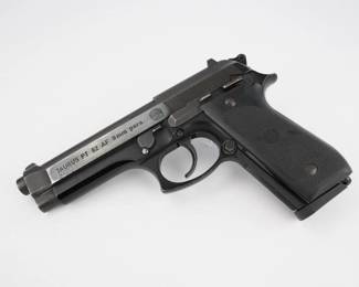 Make: Taurus
Model: PT 92 AF
Caliber: 9MM PARA
Action: Semi
Barrel: 5
Bore: Shiny
Serial # L51713
Condition: Excellent
This Taurus PT92 is a semi-automatic handgun chambered in 9mm. It is built on a drop hammer-forged, ordnance-grade alloy frame and sports a stainless steel finish nicely complemented by black rubber grips with texturing for a secure grasp. The three-position, frame-mounted ambidextrous safety allows for the classic "cocked and locked" mode, while an integral rail forward of the trigger guard is ready for your favorite accessories. Reliable and built to last, the PT92 is a suitable choice for personal protection. The pistol is in excellent condition and is sold with 2 magazines and the factory case.